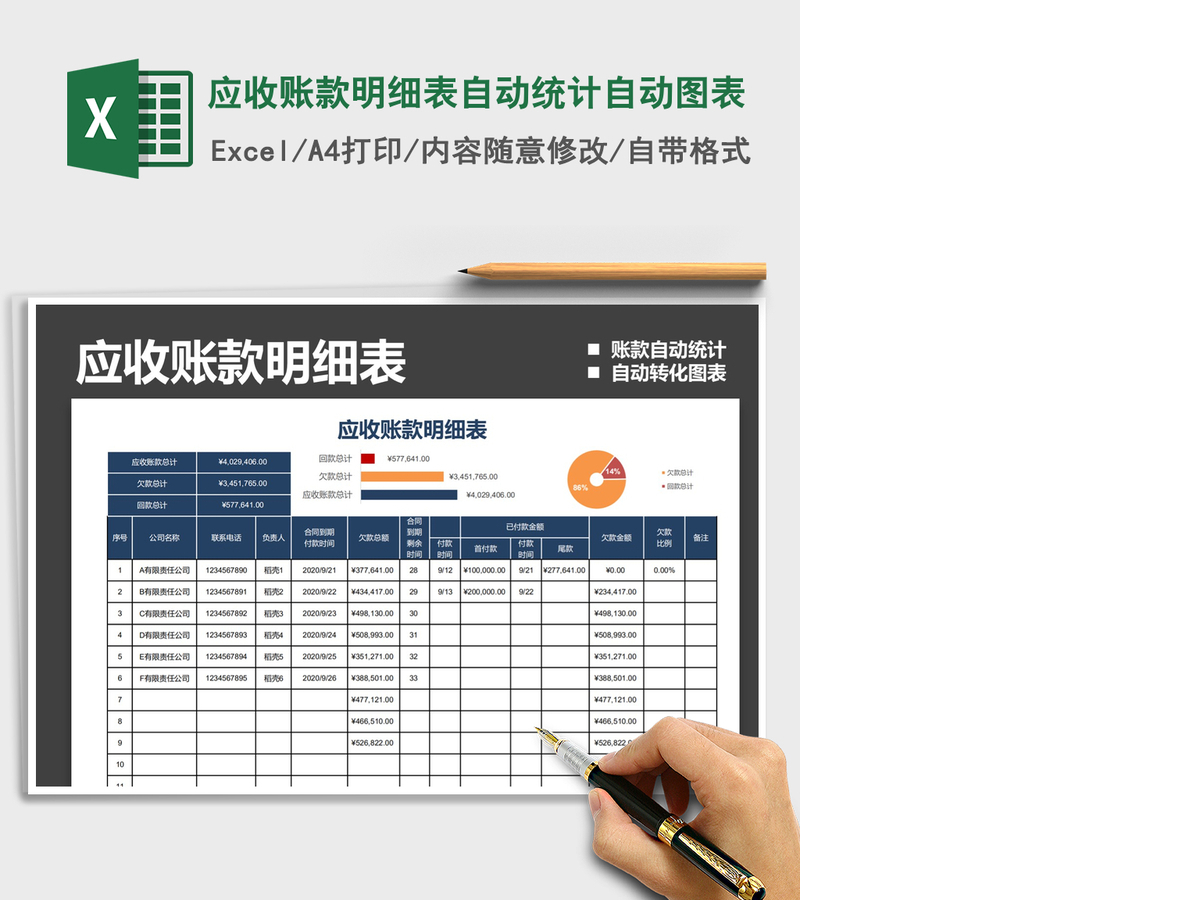 2021年应收账款明细表自动统计自动图表 2021年应收账款明细表自动统计自动图表