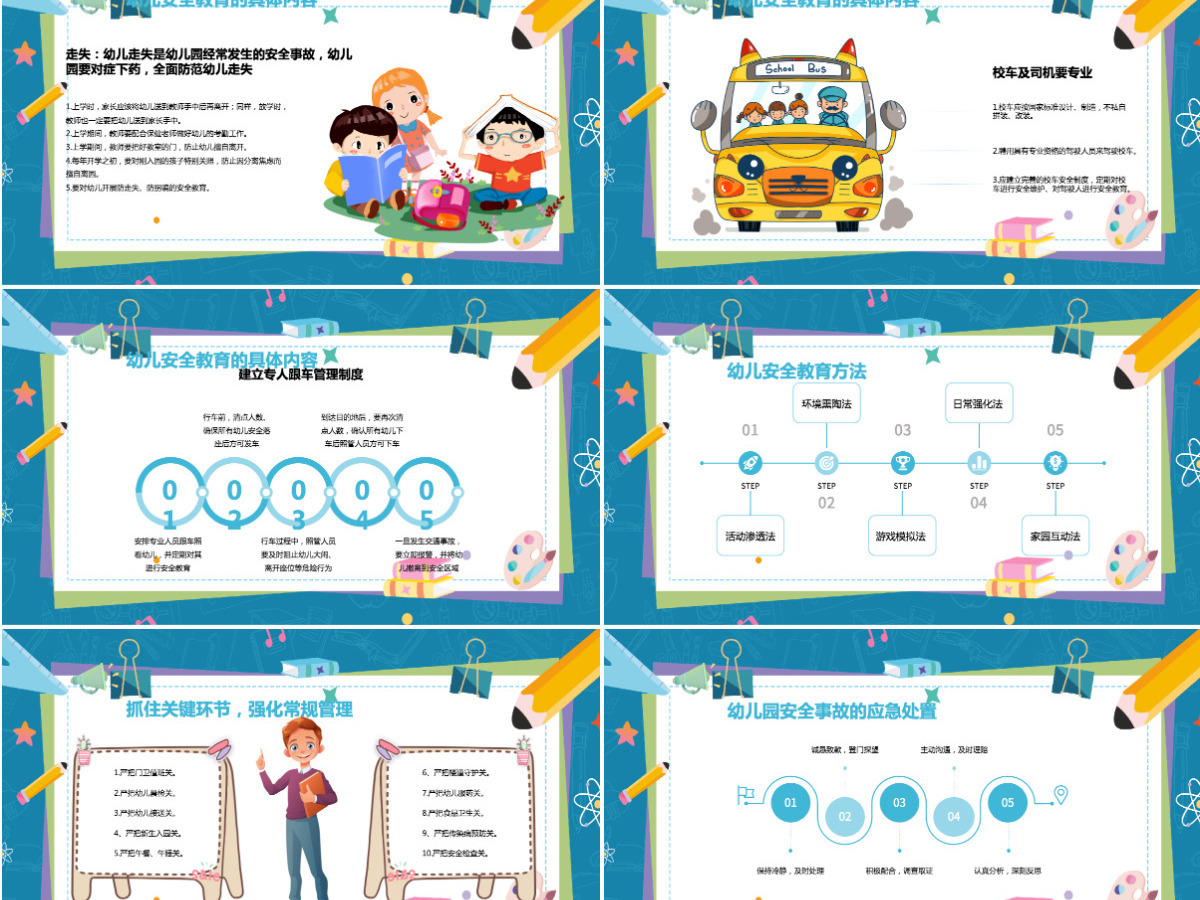 卡通简约风幼儿园安全教育管理安全教育主题班会课件PPT
