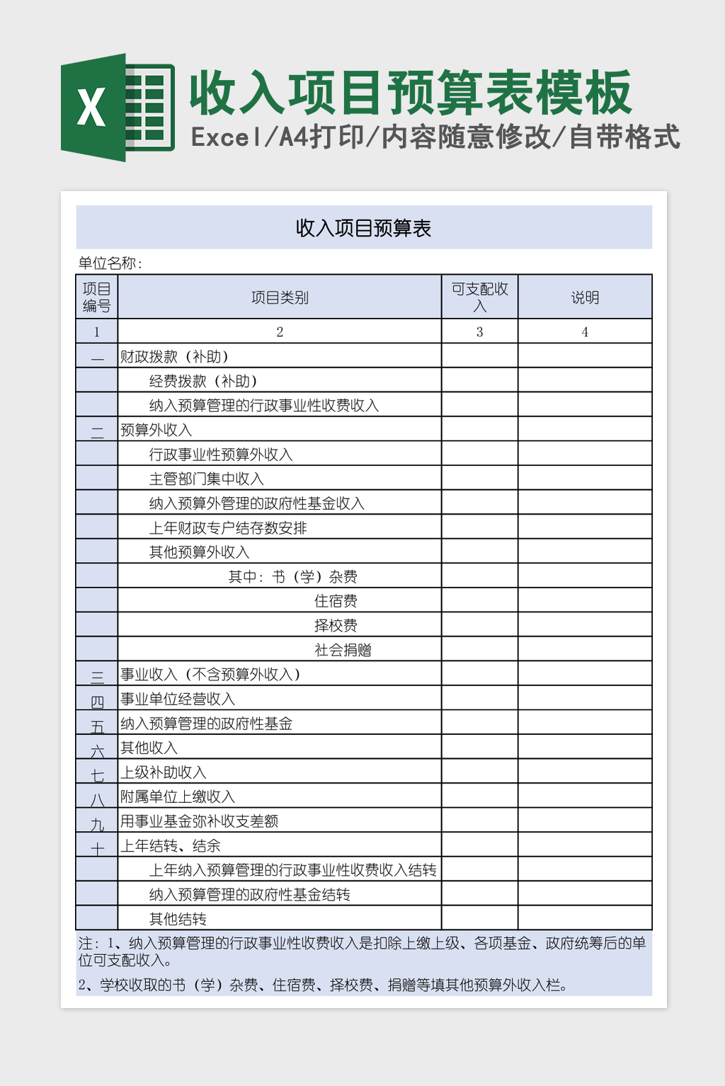 收入项目预算表模板 收入项目预算表模板