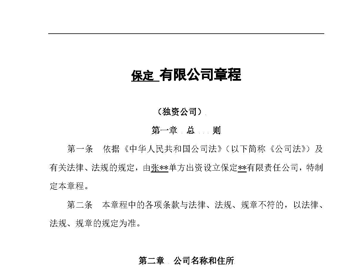 独资公司章程