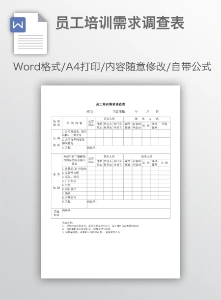 员工培训需求调查表 员工培训需求调查表