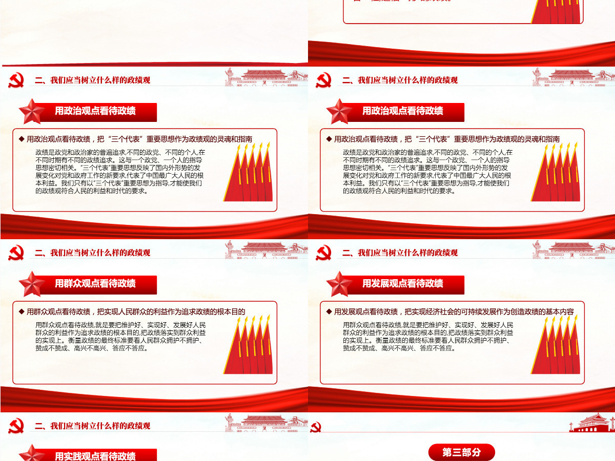 红色简洁大气树立正确的政绩观党建专题教育党课PPT模板-含讲稿 红色简洁大气树立正确的政绩观党建专题教育党课PPT模板-含讲稿
