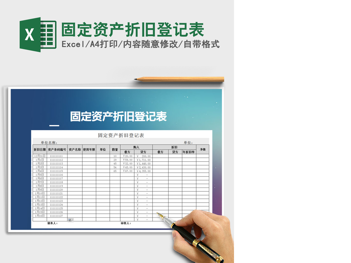 2021年固定资产折旧登记表