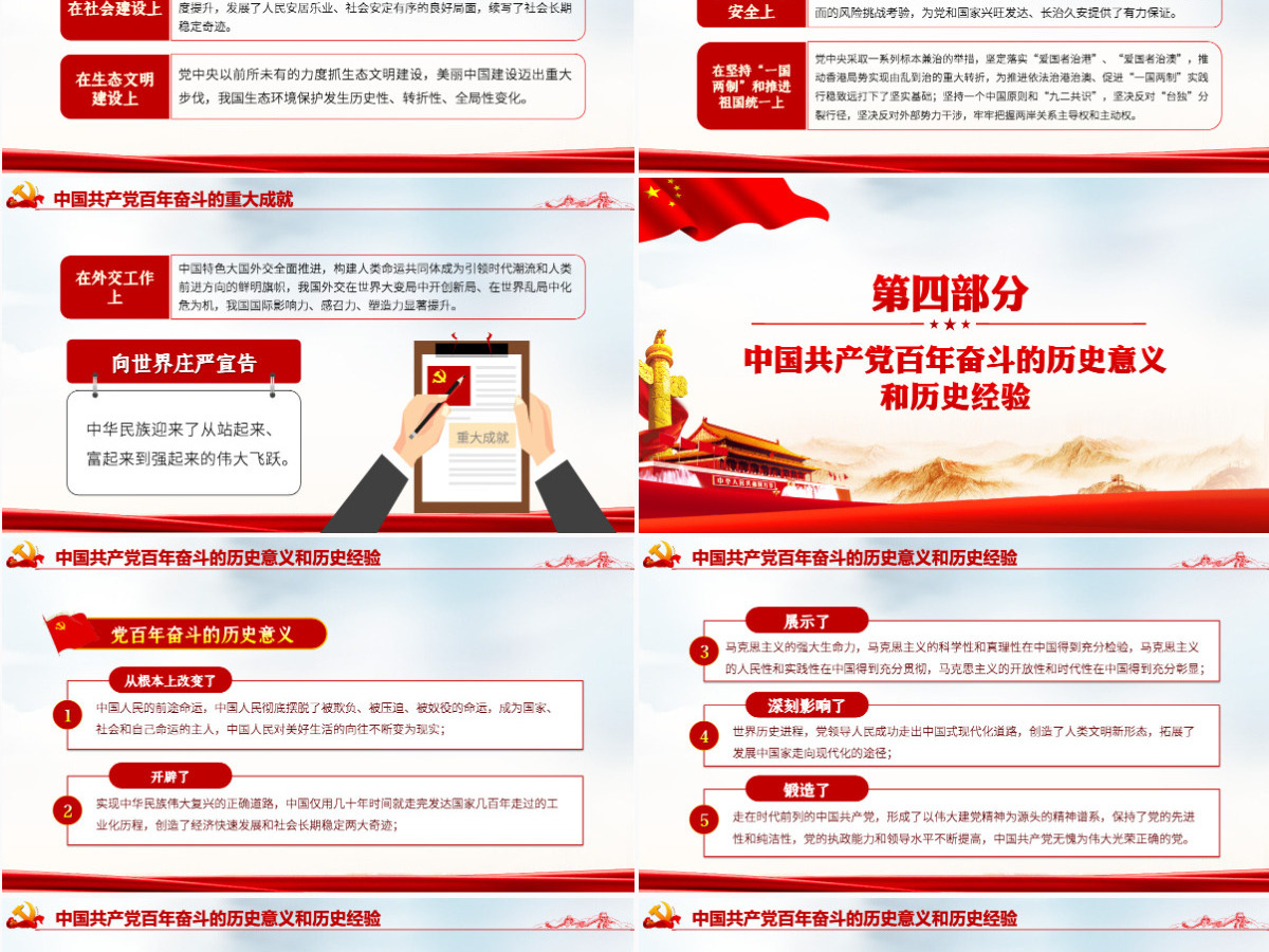 全面总结学习党的百年奋斗重大成就和历史经验简洁风十九届六中全会公报内容介绍党课课件PPT-含讲稿