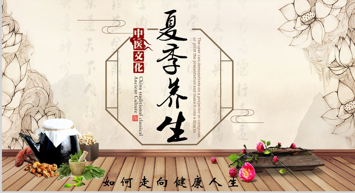 夏季养生简约插画风四季养生通用PPT模板