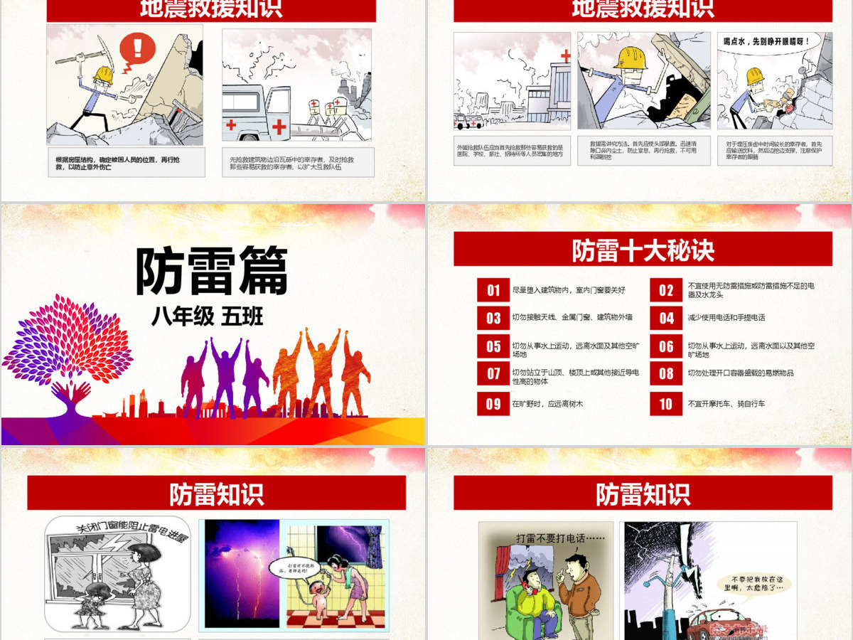 原创512全国防灾减灾日知识活动宣传PPT模板-版权可商用