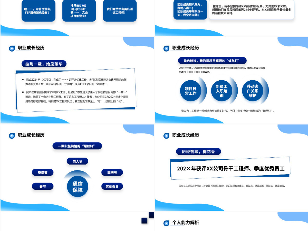 优秀员工竞选蓝色简约商务风企业员工工作述职报告工作总结模板PPT