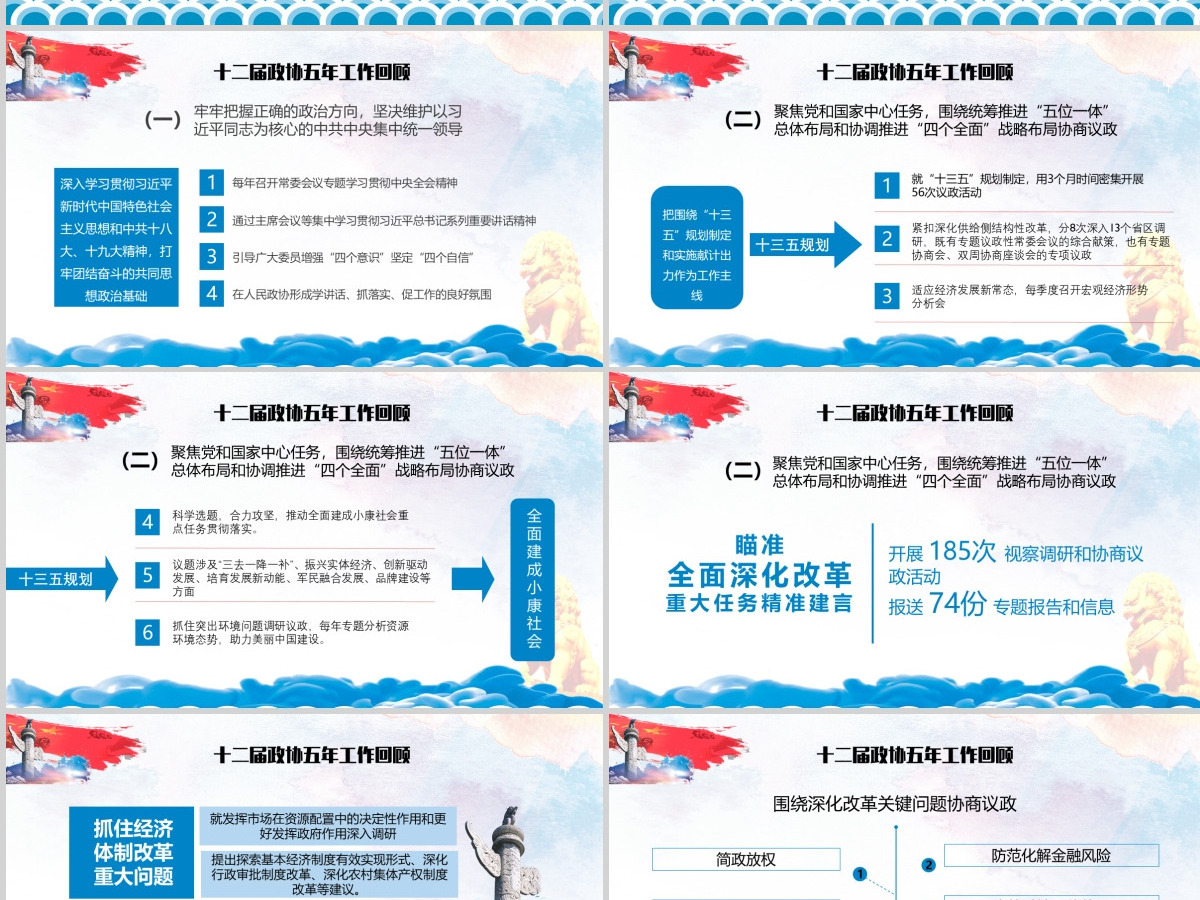 蓝色中国风2018年全国两会政协常委会工作报告工作汇报党课ppt
