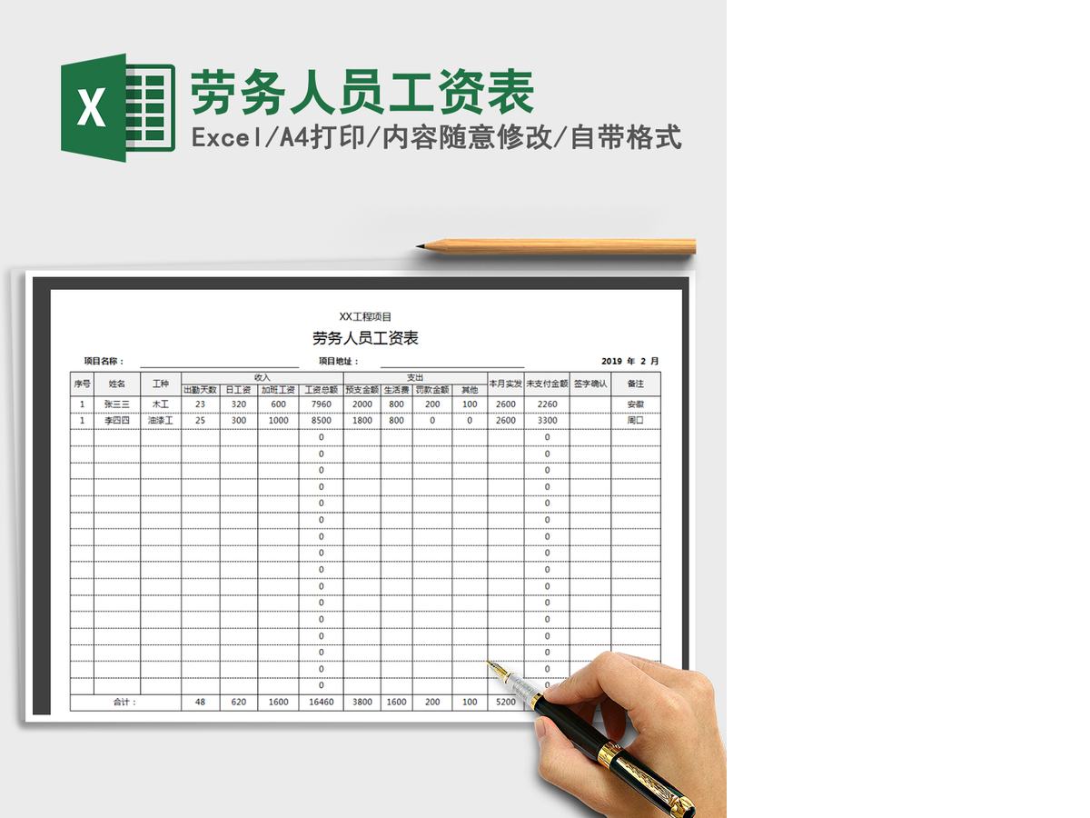 2021年劳务人员工资表