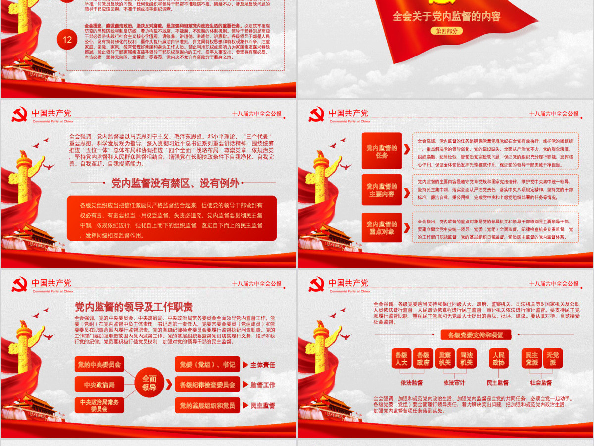 大气云端党徽十八届六中全会公报学习动态PPT