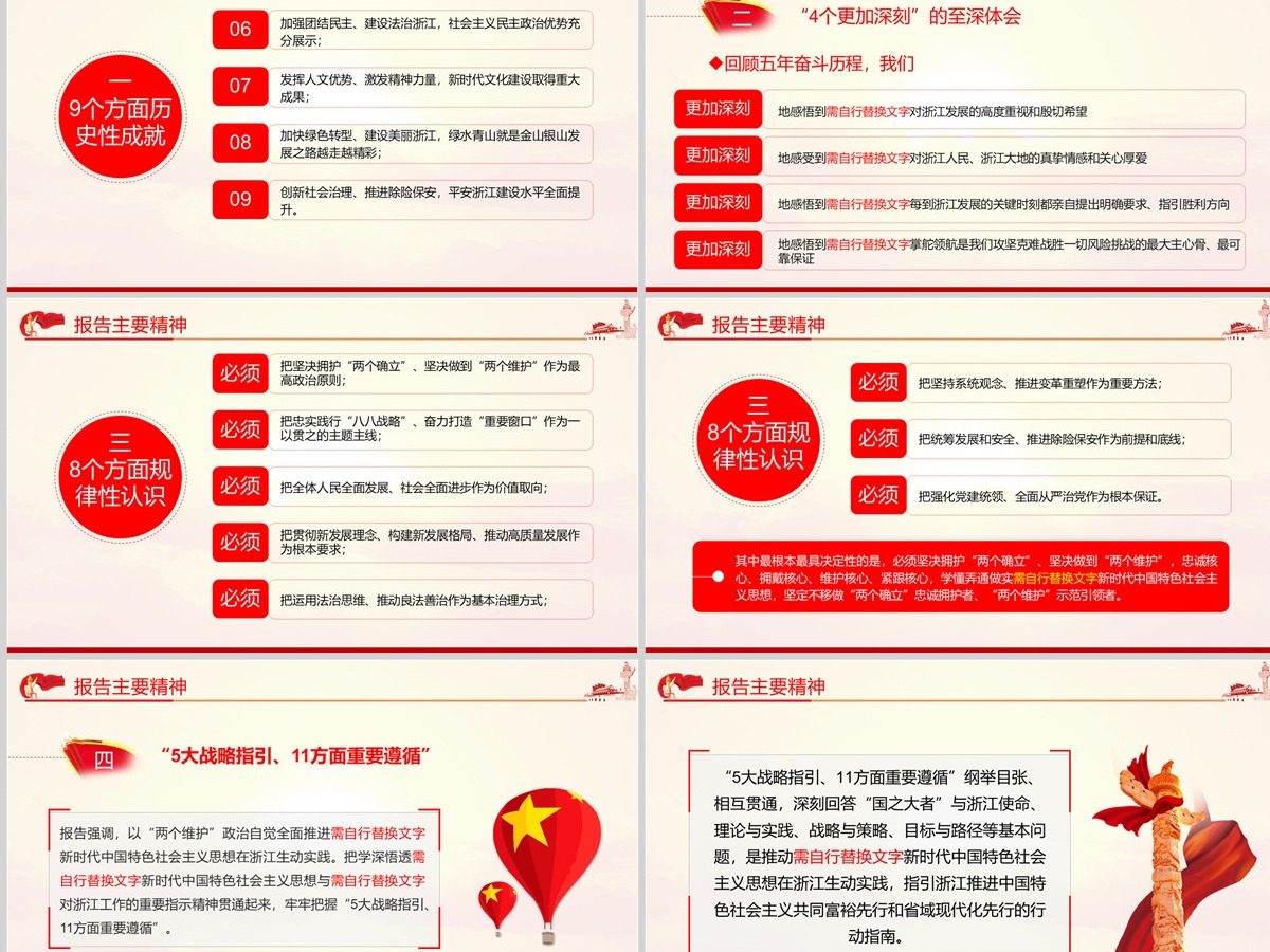 红色党建风深入学习解读浙江省第十五次党代会报告专题党课PPT课件模板-含讲稿