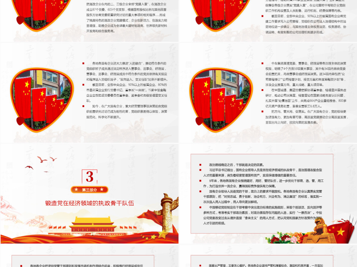 国企党建党课PPT红色大气党建落到实处发展更显优势全国国有企业党的建设工作情况综述党员辅导课件-含讲稿 国企党建党课PPT红色大气党建落到实处发展更显优势全国国有企业党的建设工作情况综述党员辅导课件-含讲稿