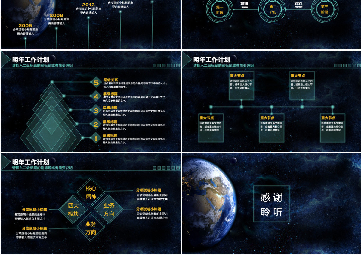 原创年度工作总结科技风星空互联网ppt模板