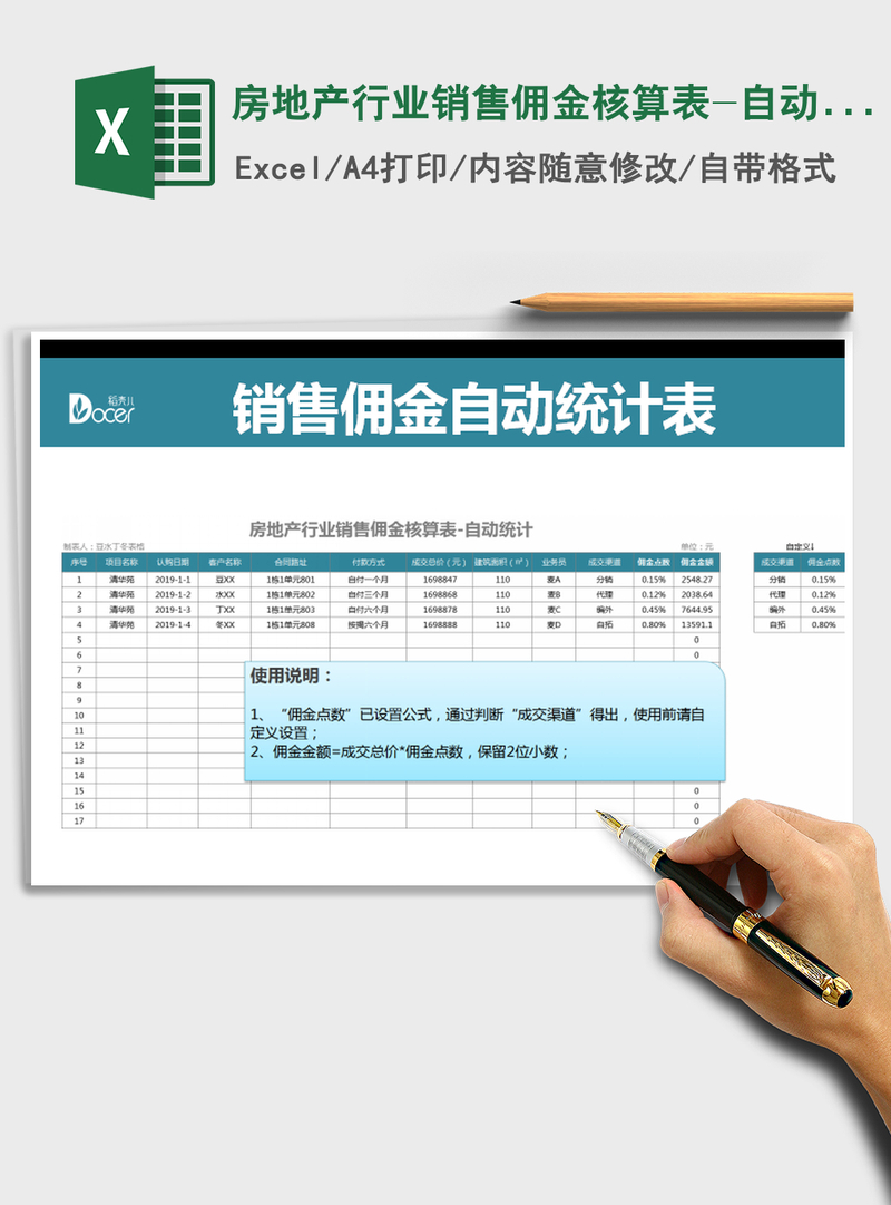2021年房地产行业销售佣金核算表-自动统计