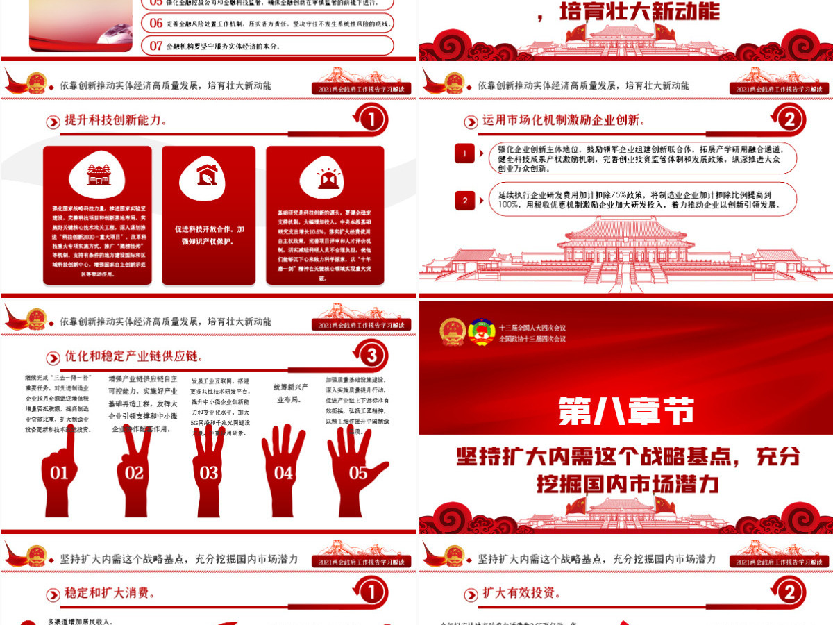 红色2021全国全国两会政府工作报告全文学习PPT模板-含讲稿 红色2021全国全国两会政府工作报告全文学习PPT模板-含讲稿