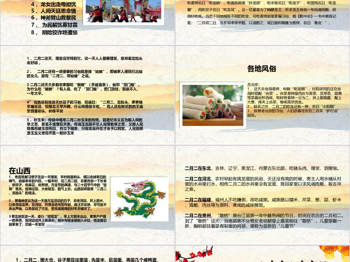 原创二月二龙抬头的来历PPT模板图片含内容