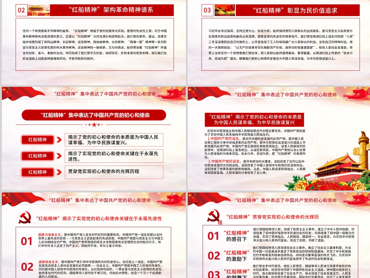 原创红船映初心学习红船精神党课PPT模板-版权可商用含讲稿