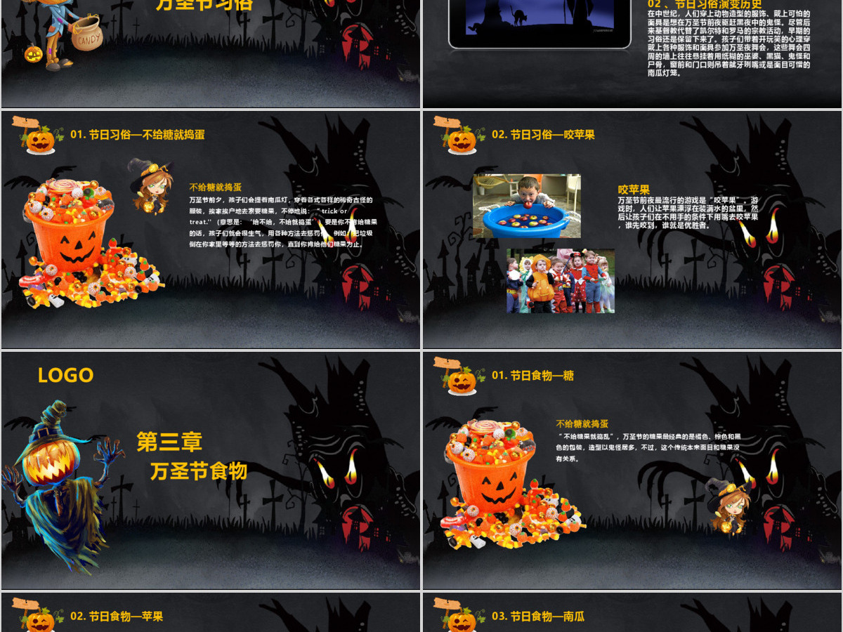 黑色恐怖万圣节创意简介PPT模板 黑色恐怖万圣节创意简介PPT模板