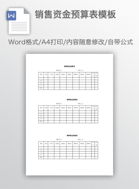 销售资金预算表模板