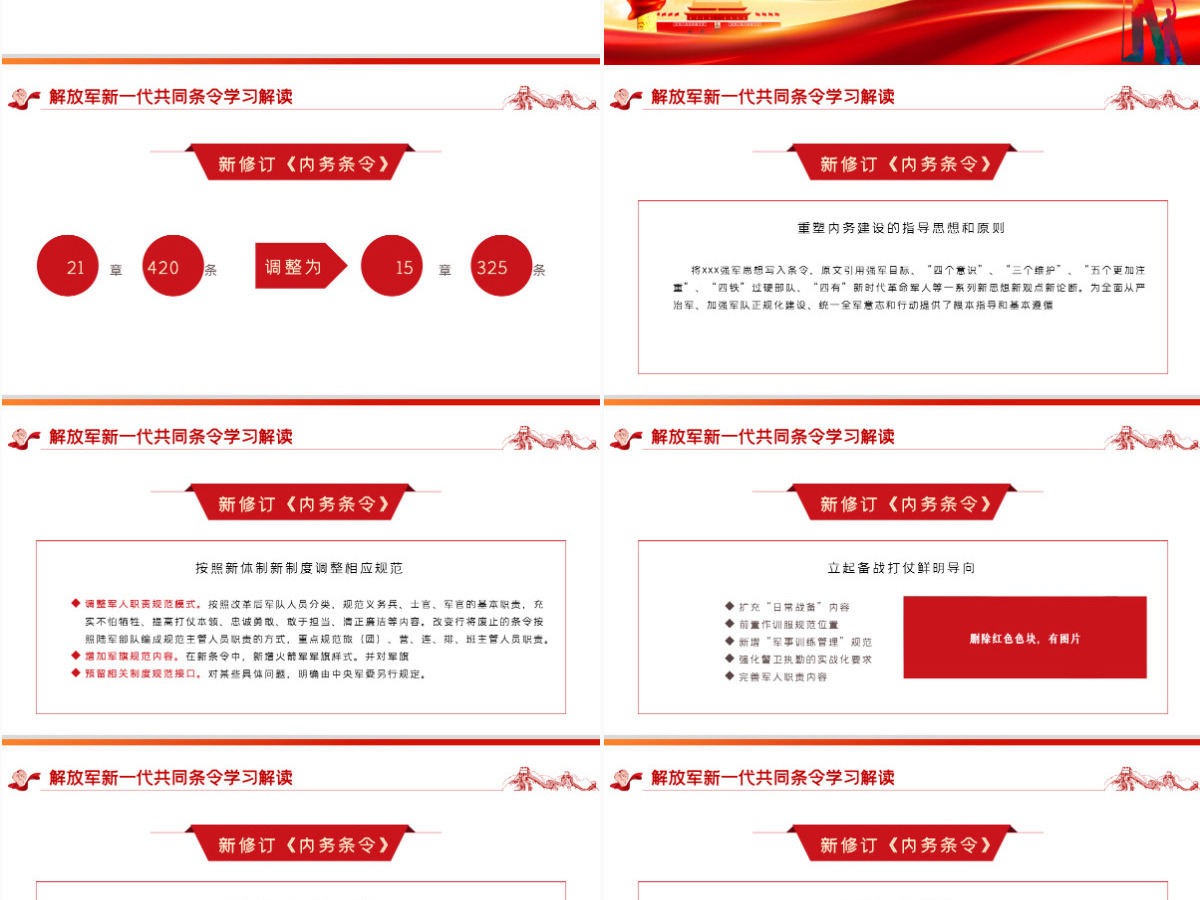 红色党政风解放军新一代共同条令学习解读专题党课课件模板PPT-含讲稿 红色党政风解放军新一代共同条令学习解读专题党课课件模板PPT-含讲稿