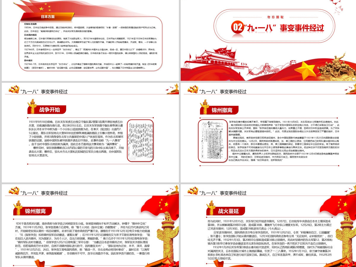 纪念九一八事变勿忘国耻宣传党课PPT模板