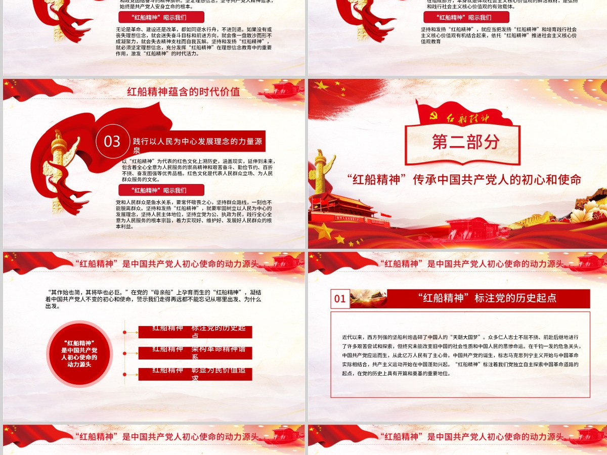 原创红船映初心学习红船精神党课PPT模板-版权可商用含讲稿