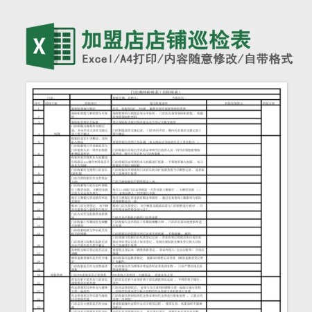 加盟店店铺巡检表Excel 加盟店店铺巡检表Excel