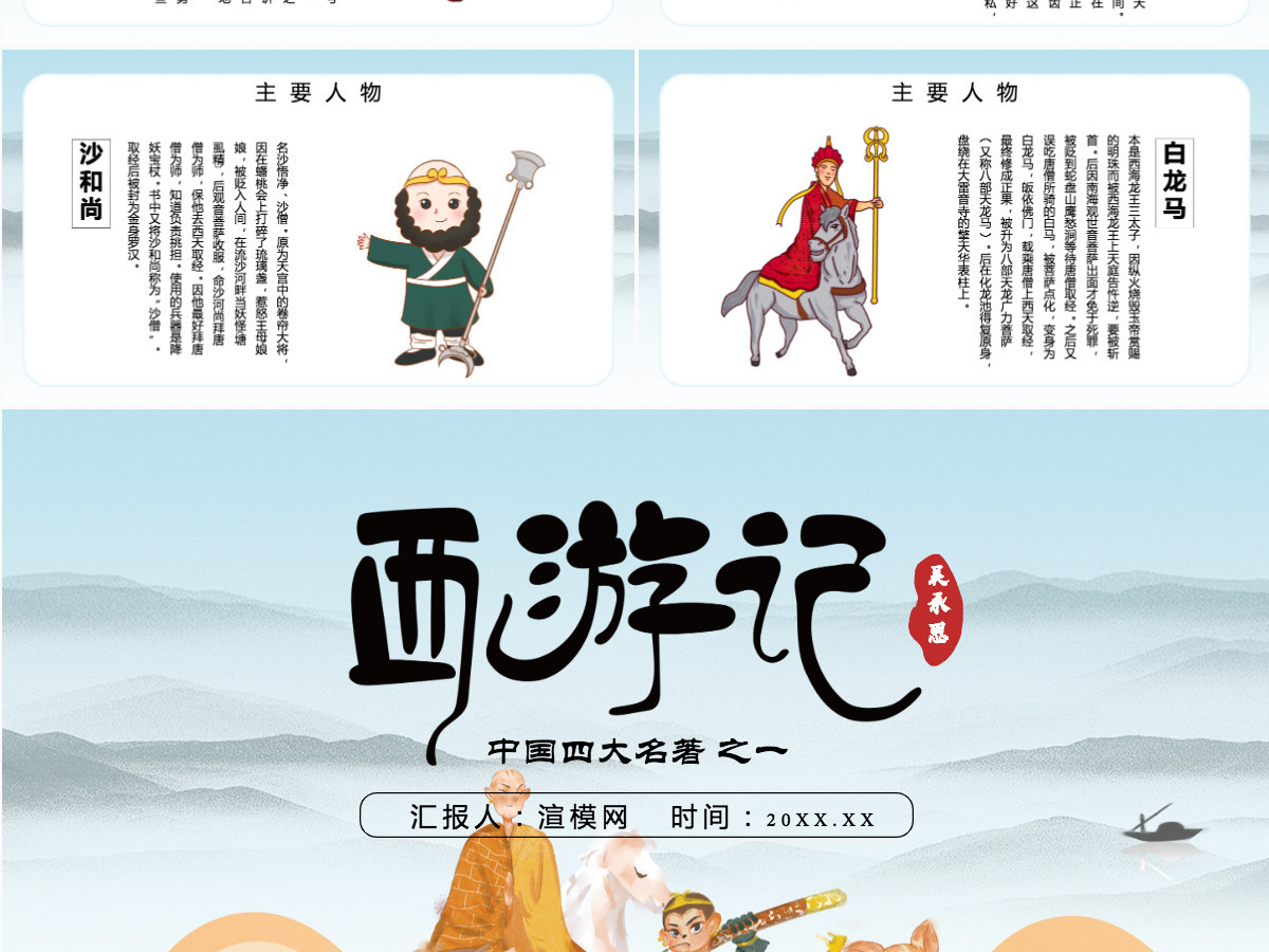 四大名著之一西游记知识经典文学名著说课PPT模板