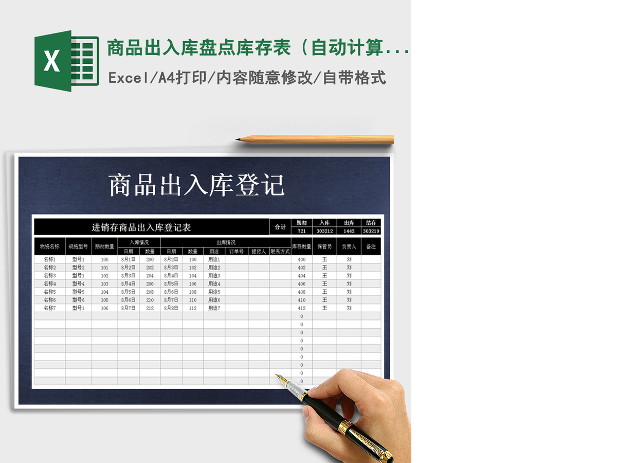 2021年商品出入库盘点库存表（自动计算）