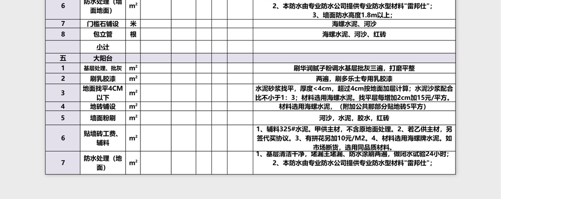 装修施工报价单