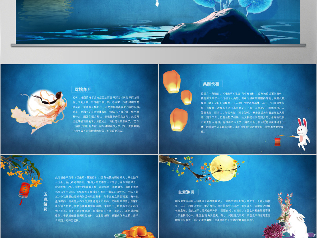 蓝色中国风中秋相册贺卡ppt模板
