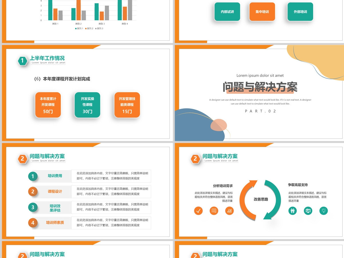 培训部年中总结计划多彩简约风公司下半年培训计划年中工作总结述职模板PPT 培训部年中总结计划多彩简约风公司下半年培训计划年中工作总结述职模板PPT