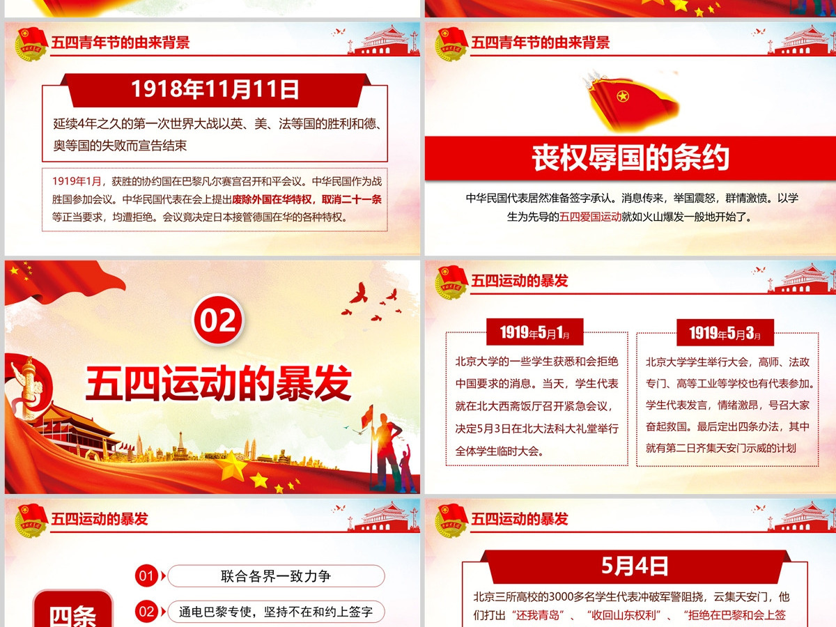 原创纪念五四运动104周年五四青年节的由来PPT-含讲稿