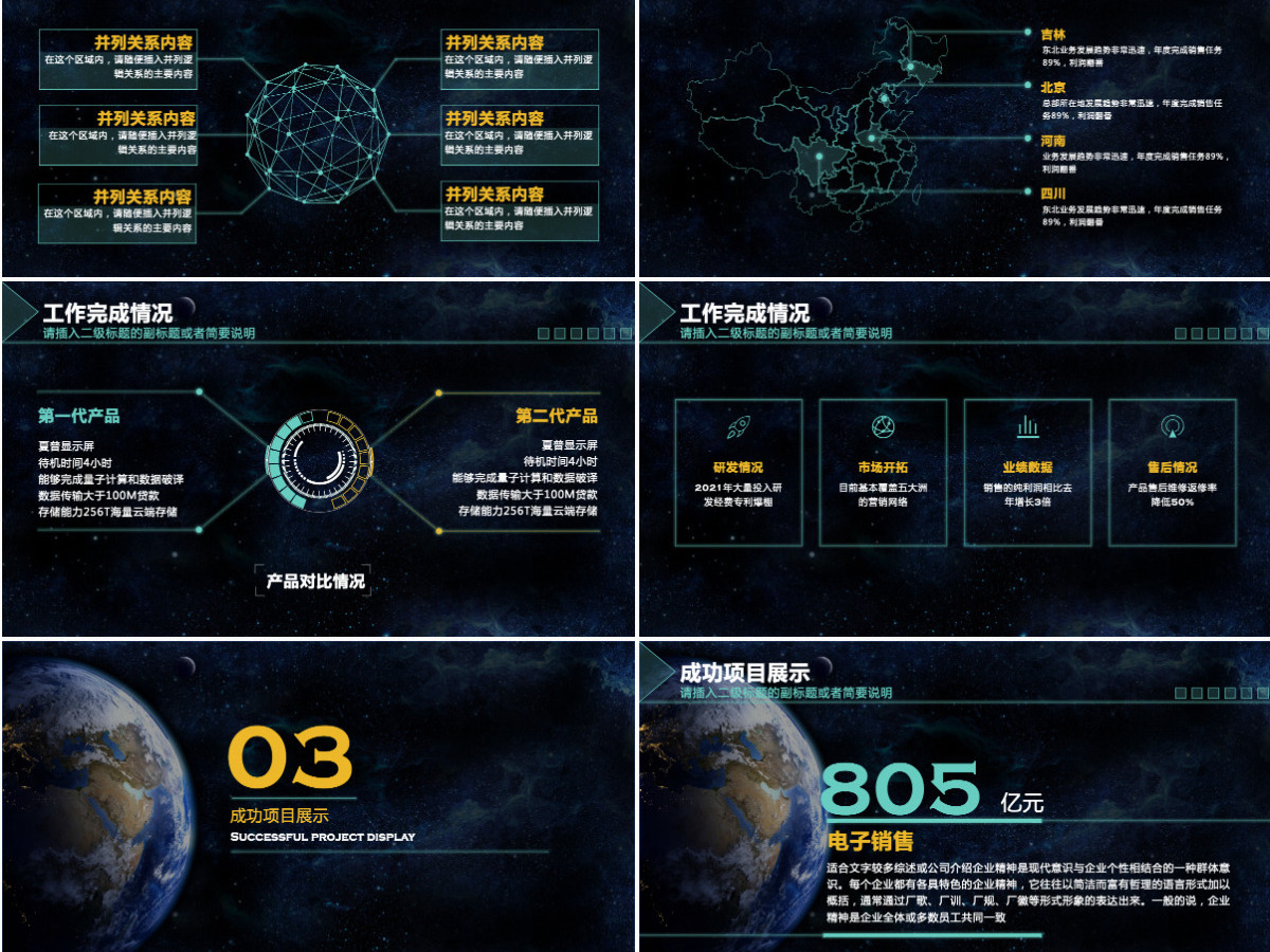 原创年度工作总结科技风星空互联网ppt模板