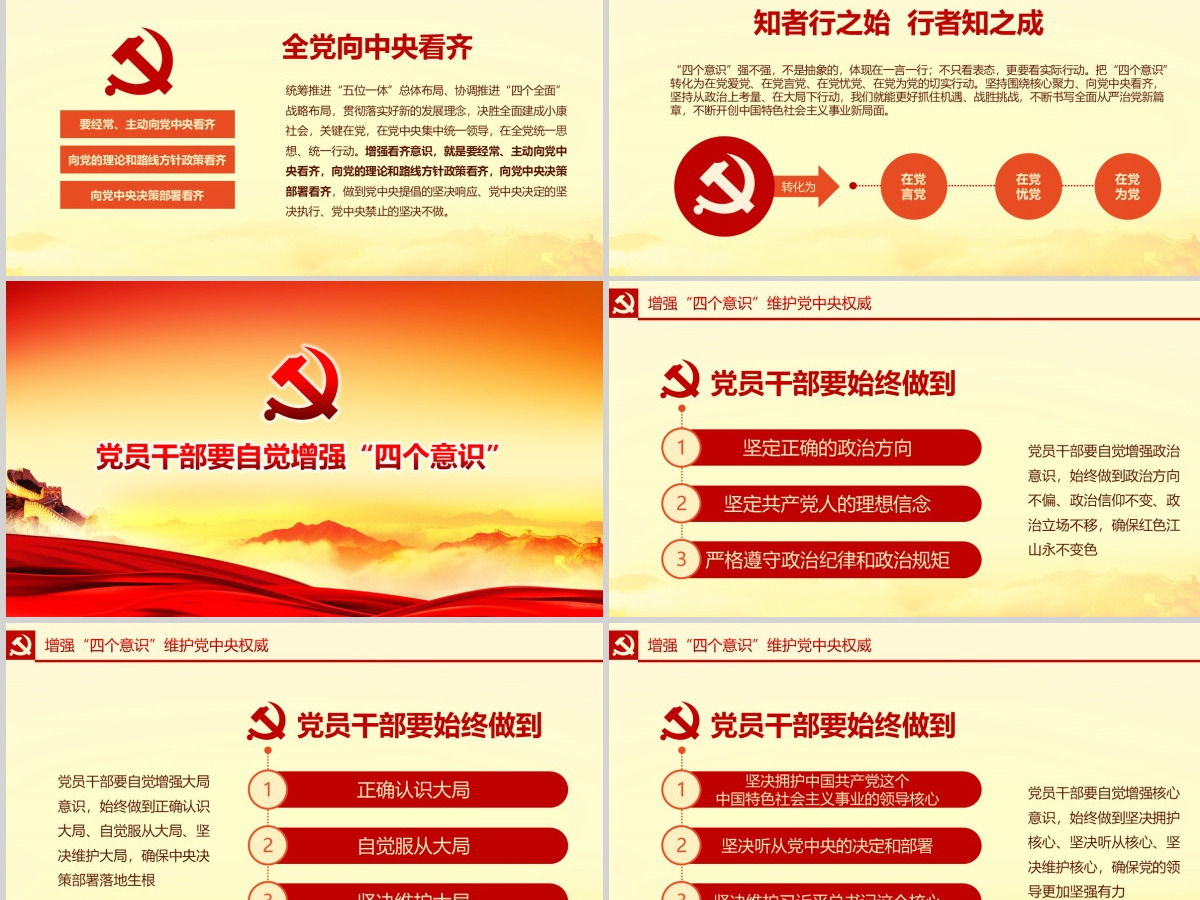 微型党课ppt模板下载增强四个意识演讲稿-含讲稿