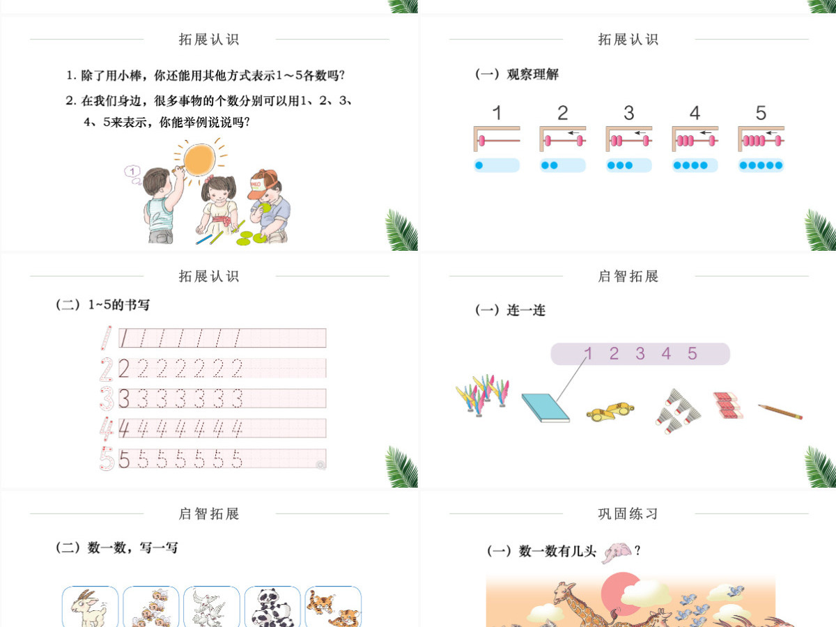 人教版小学一年级数学上册第三课第一课时：1~5的认识和加减法——1~5的认识（含配套教案）课件PPT