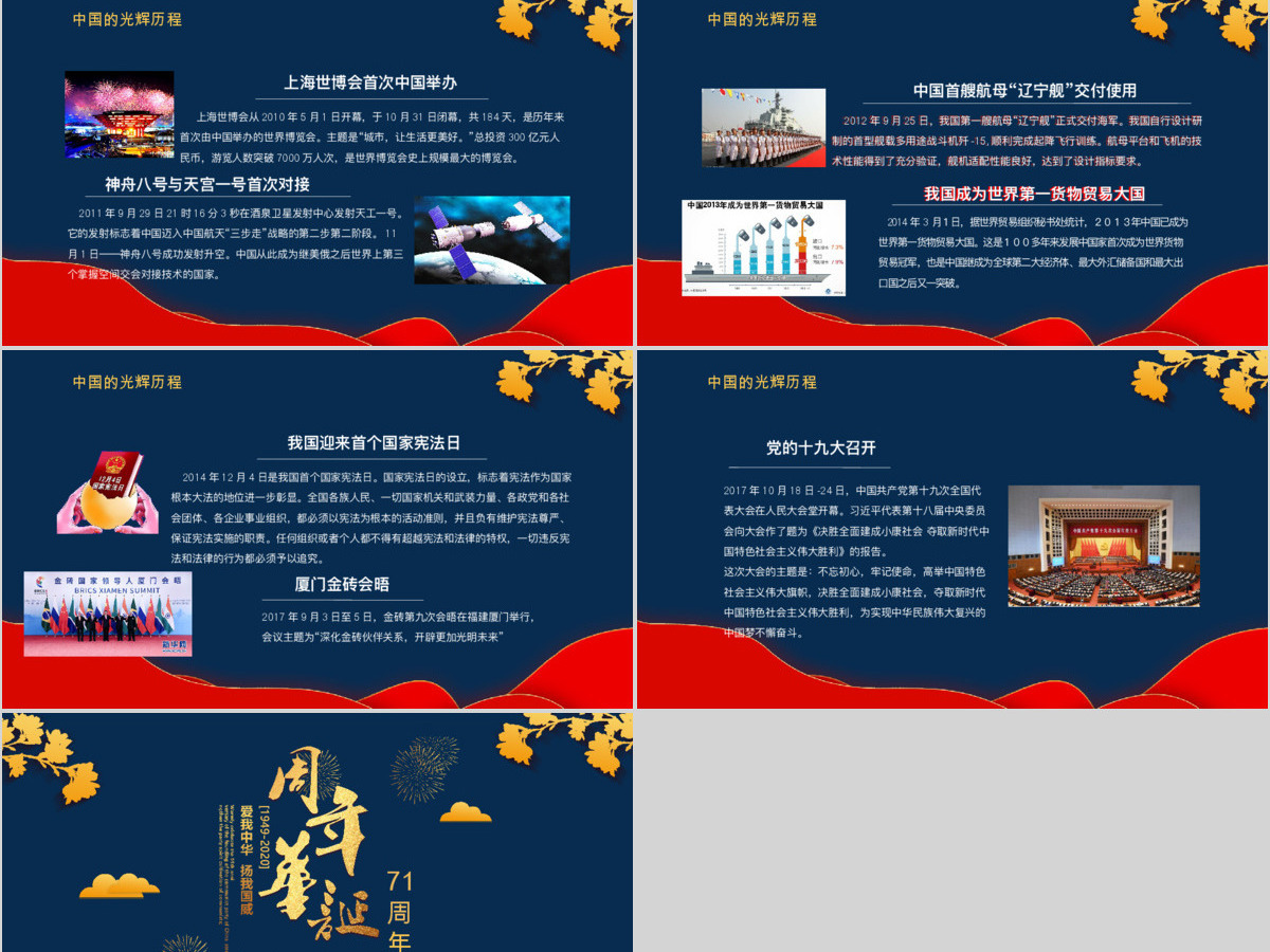 红蓝国潮风建国71周年华诞国庆节通用ppt模板
