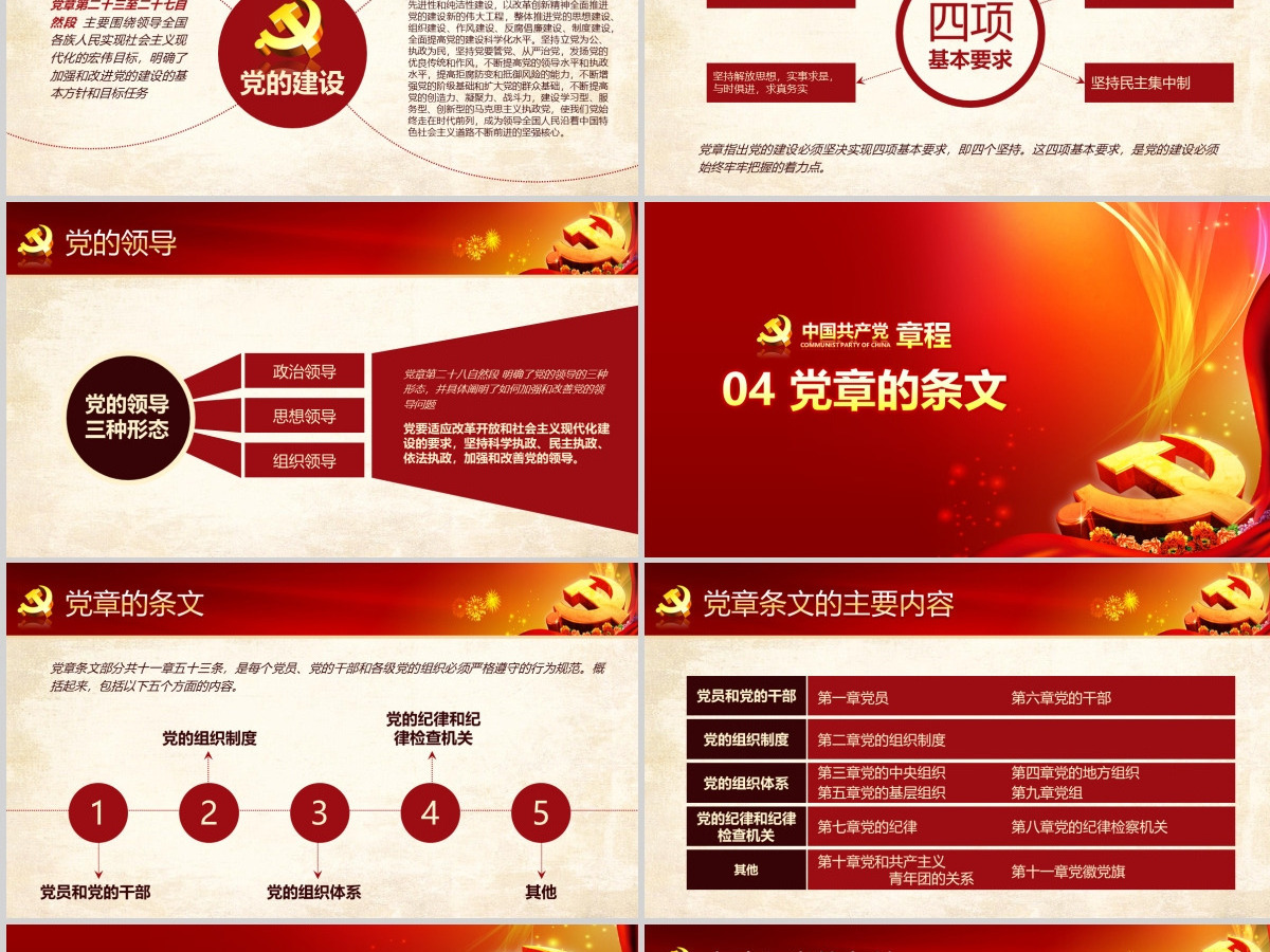党课PPT模板新党章课件讲稿党建素材背景--含讲稿