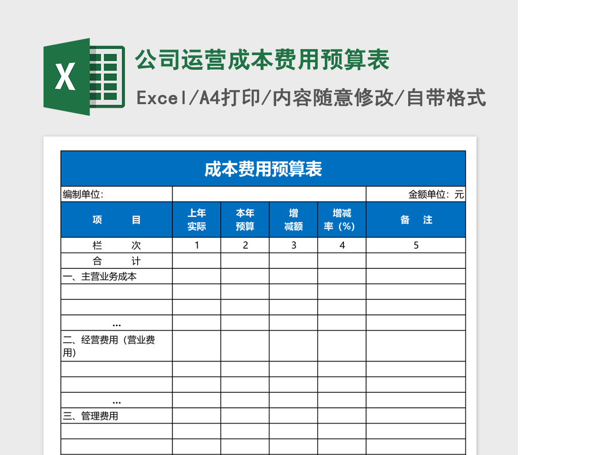 公司运营成本费用预算表excel表格 公司运营成本费用预算表excel表格