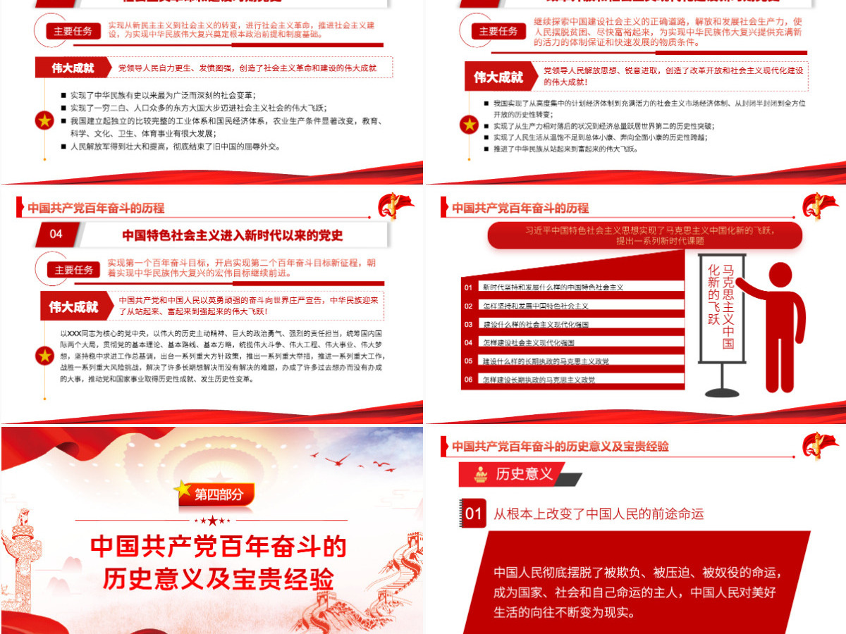 六中全会红色简洁风深入解读十九届六中全会会议精神及其公报全文内容党员学习党课课件PPT-含讲稿 六中全会红色简洁风深入解读十九届六中全会会议精神及其公报全文内容党员学习党课课件PPT-含讲稿