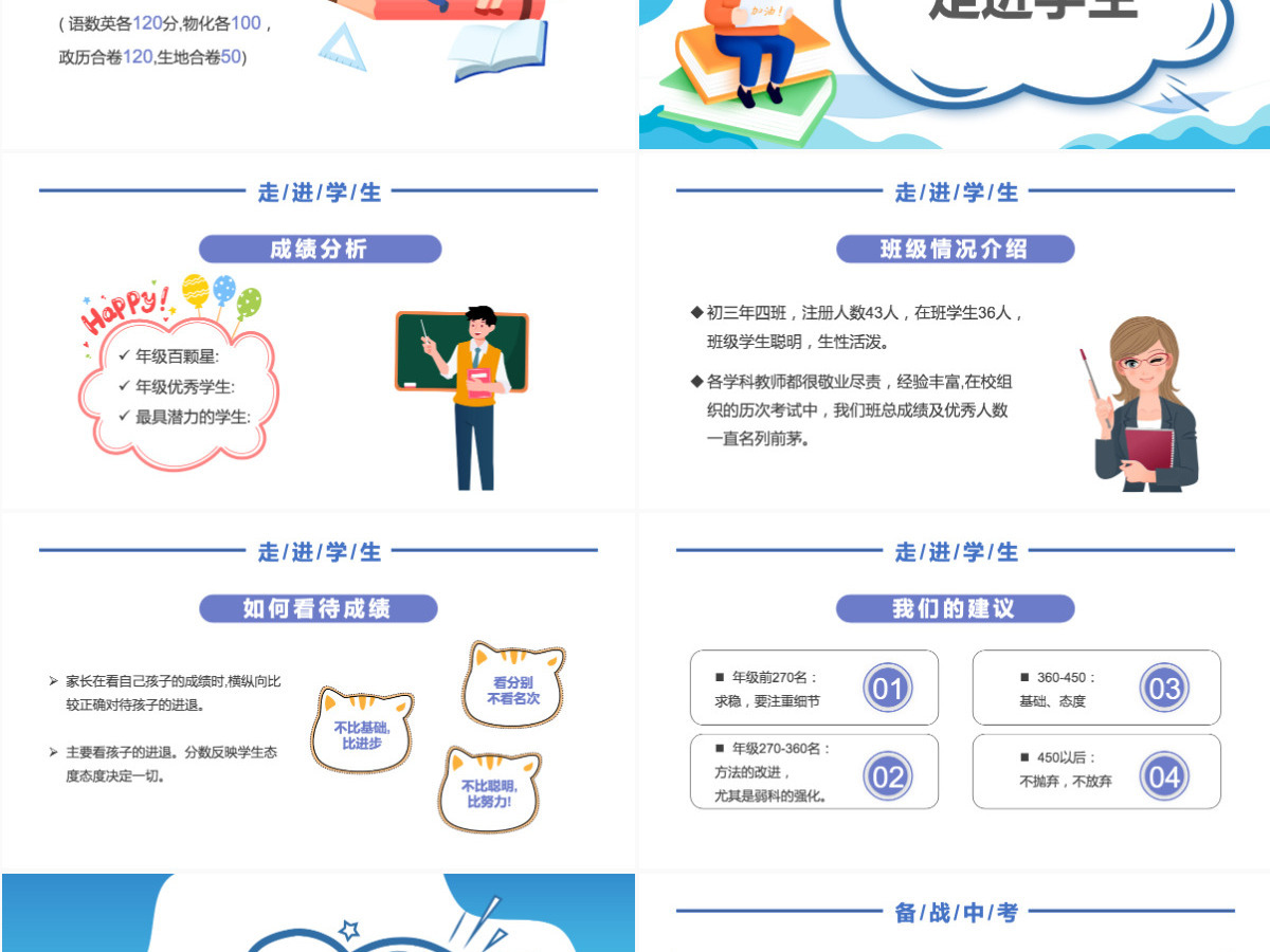 2022备战中考精品卡通风中学生备战中考主题班会家长会课件模板PPT