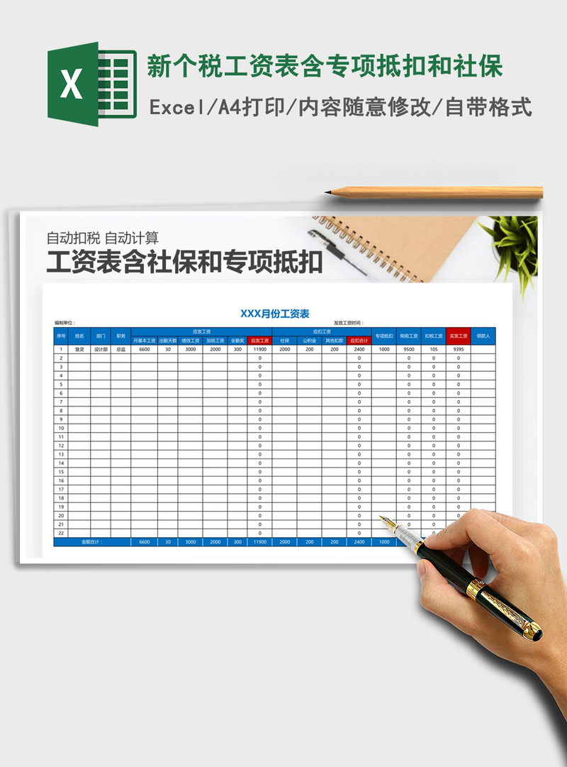 2021年新个税工资表含专项抵扣和社保