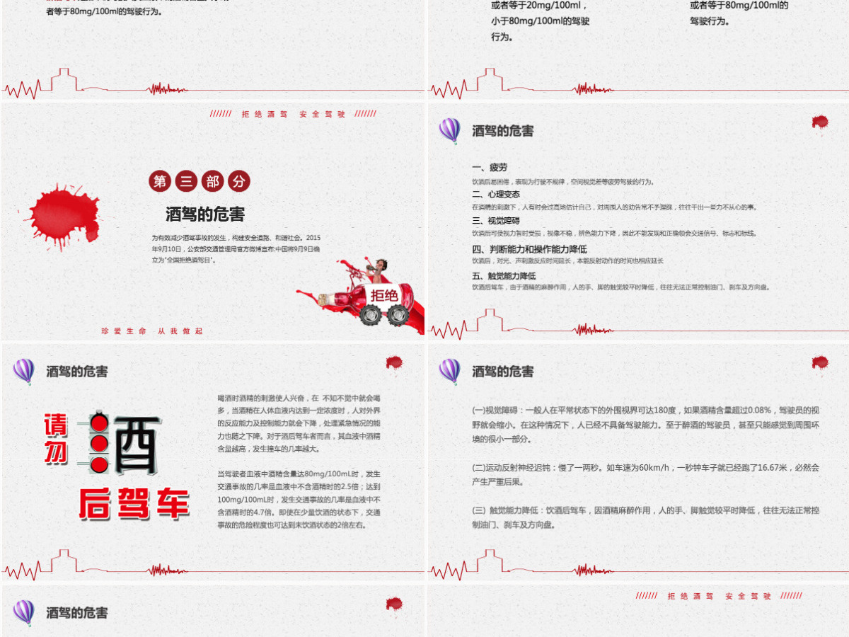 简约卡通插画拒绝酒驾遵守交通法规关爱生命安全ppt
