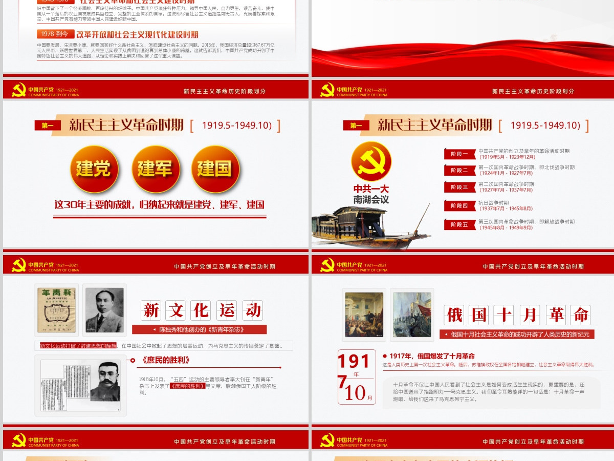 红色极简风七一建党节建党100周年中国共产党简史授课专题党课PPT--含讲稿