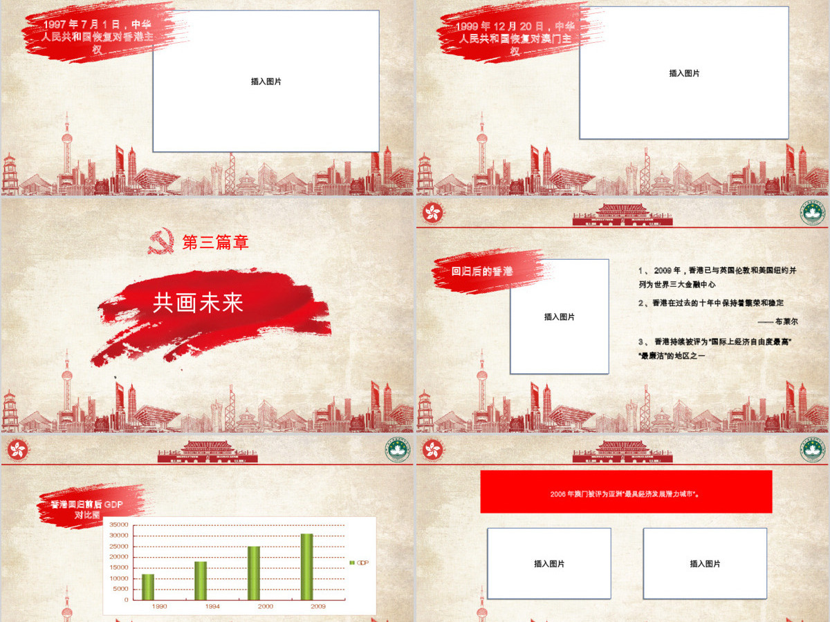 原创红色党政庆祝香港和澳门回归祖国22周年党政党课PPT模板