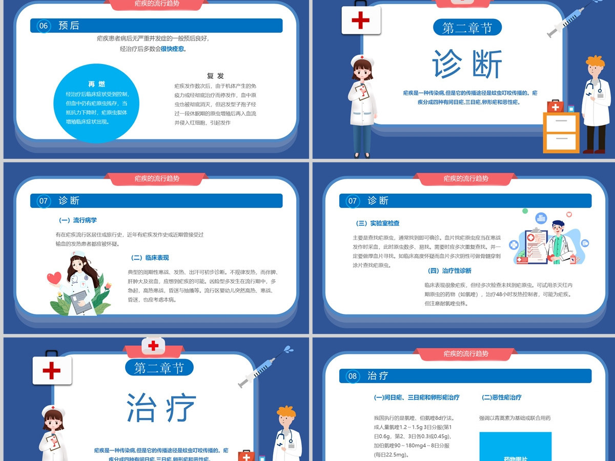 2022医疗医院疟疾卡通简约风预防医护学生汇报培训讲课PPT