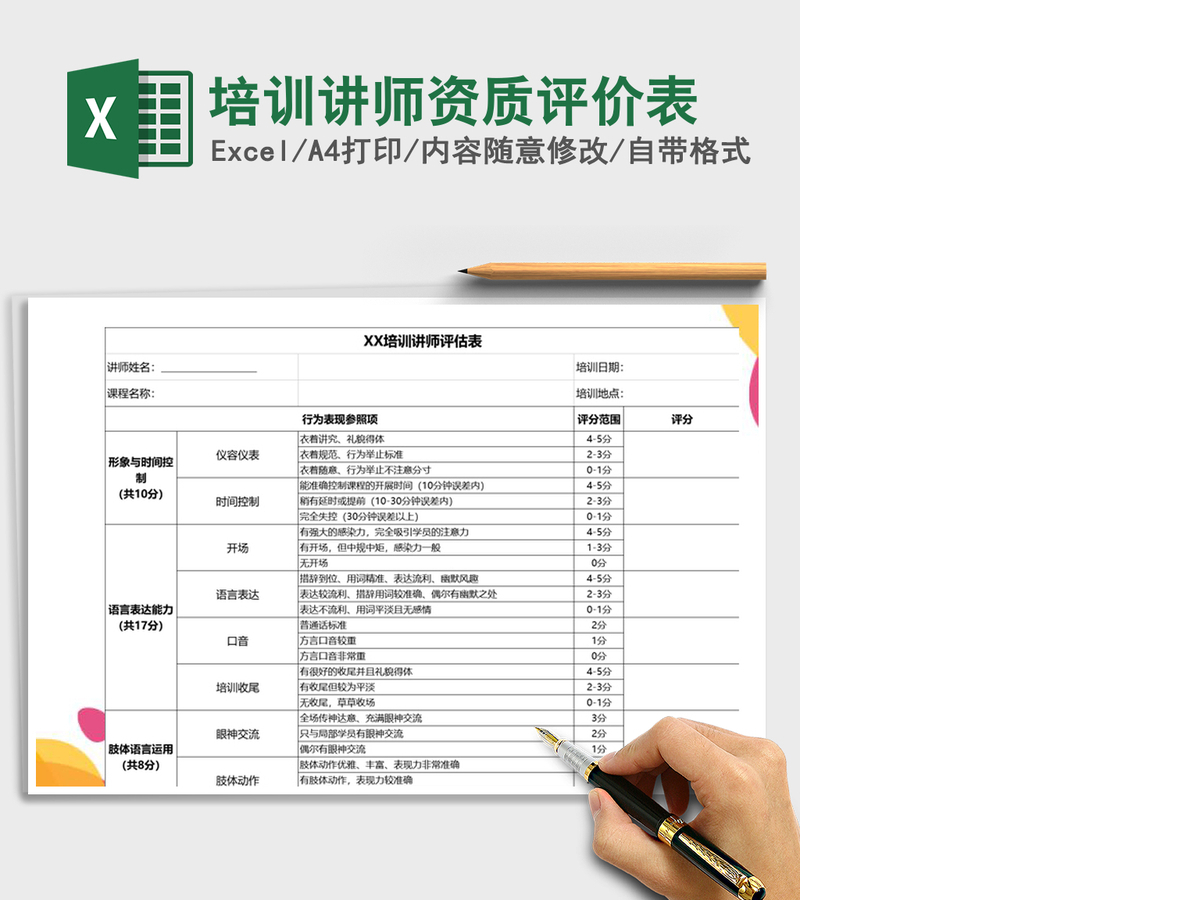 2021年培训讲师资质评价表