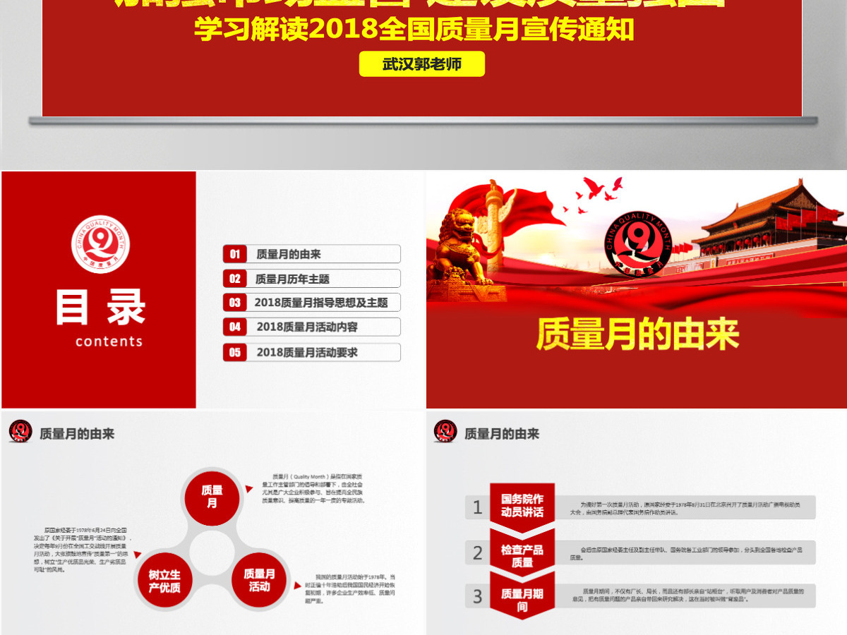 原创2018全国质量月主题宣传PPT模板-版权可商用