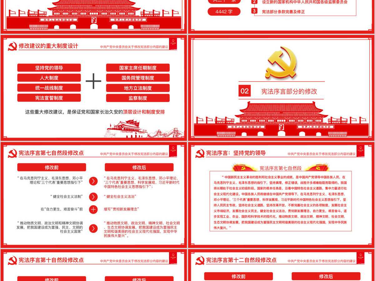 十九届二中全会中共中央宪法修改建议学习红色中国风党建党课PPT模板 十九届二中全会中共中央宪法修改建议学习红色中国风党建党课PPT模板