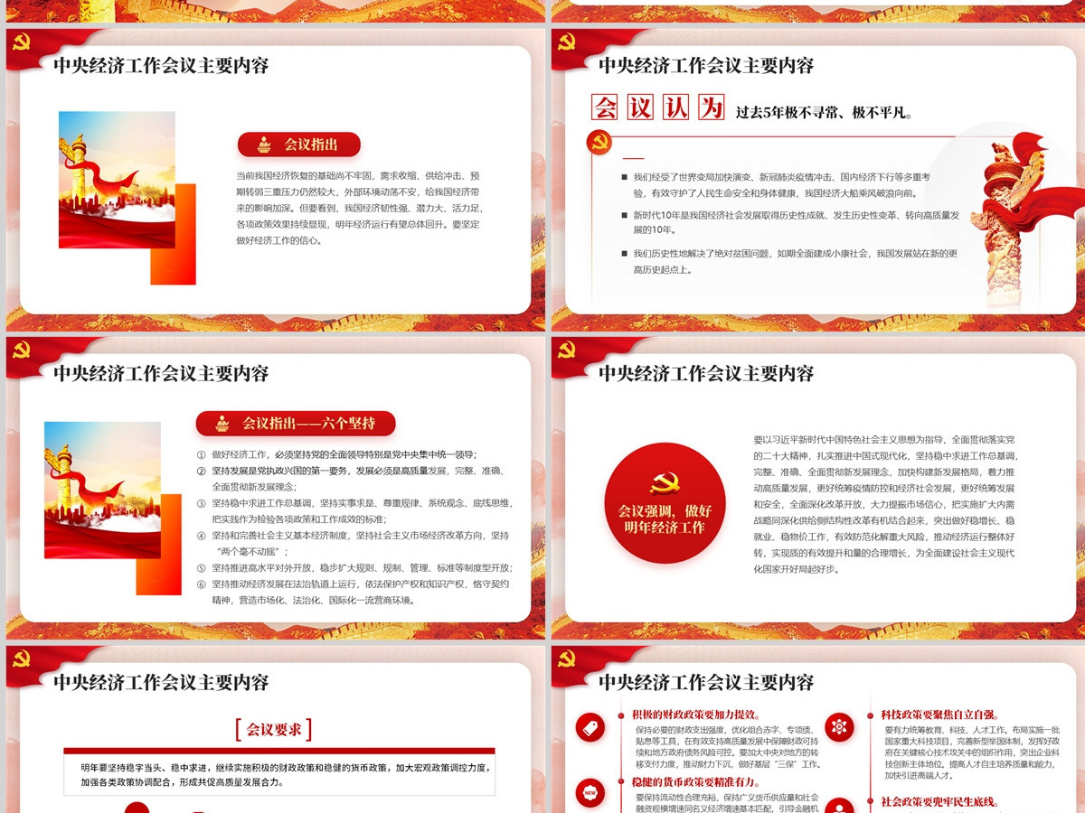 原创红色2022中央经济工作会议精神解读2023党政风通用党课ppt模板 原创红色2022中央经济工作会议精神解读2023党政风通用党课ppt模板